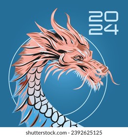 Cartel de Dragon 2024. Calendario de afiches vectoriales del Año Nuevo oriental chino. Cortado de papel del año del dragón. Dragón zodiaco de colores vivos. Tarjeta de póster