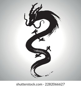 Dragon. 2024 Brush stroke vector illustration. Ink art. Chineses Year of the Dragon Ink Painting