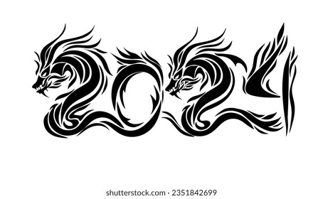 Dragon. 2024 Brush stroke vector illustration. Ink art. Chineses Year of the Dragon Ink Painting