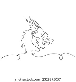 Dragon 2024 new year symbol,one line art,continuous contour drawing,hand-drawn horoscope zodiac. Vector