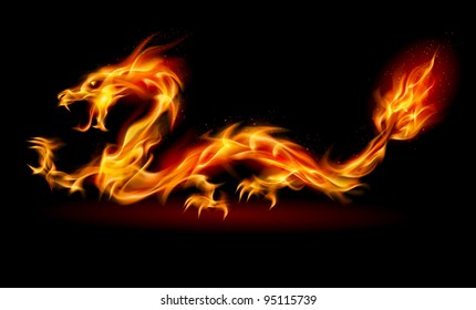 Dragon. Abstract fiery Illustration on black background for design