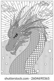 Dragon adult coloring page abstract art