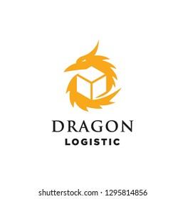 dragon animal and box logistic delivery shape logo icon vector template