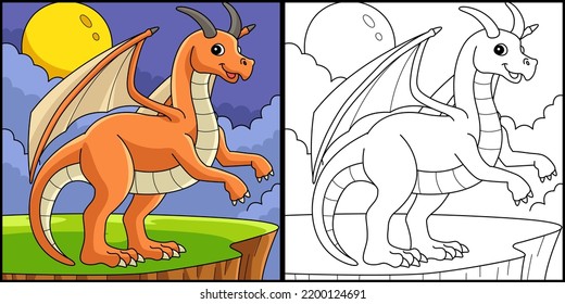 Dragon Animal Coloring Page Colored Illustration