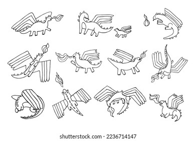 Dragon animal vector illustrations set.