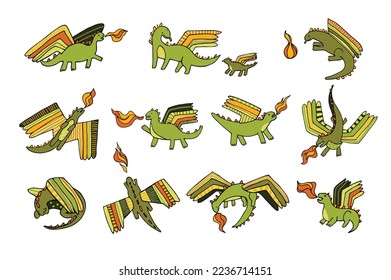 Dragon animal vector illustrations set.