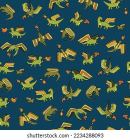 Dragon animal vector seamless pattern.
