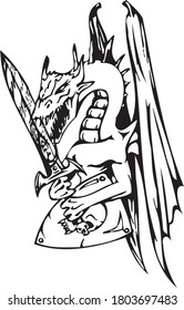 dragon art concept vector drawn by black outline