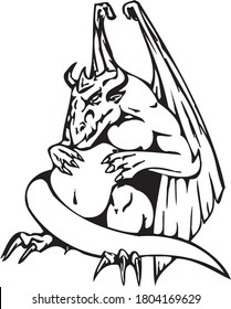 dragon art concept vector drawn by black outline