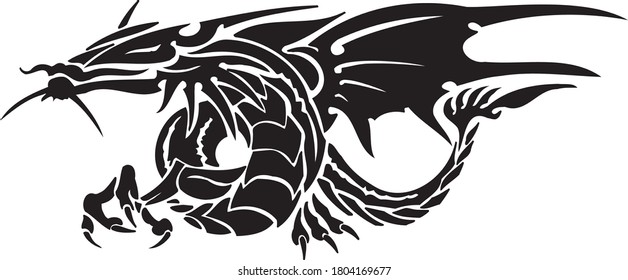 dragon art concept vector drawn by black outline
