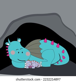 Dragon and Baby Dragon  Sleeping inside a Cave