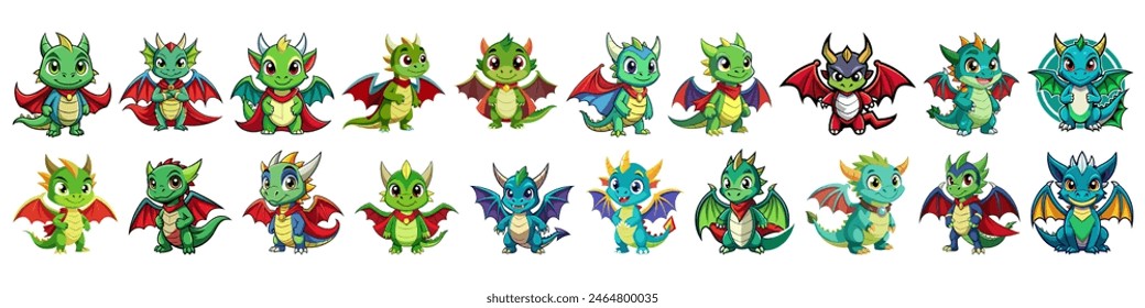  set dragon baby vector logo, cute little dragon, 