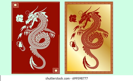 dragon, background, vector, red, gold, illustration