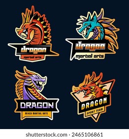 Dragon badges. Stylized sport or fight club labels with dragon illustrations lizard recent vector martial arts pictures template