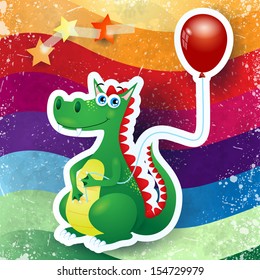 Dragon and balloon, vector 