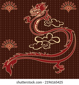 Dragon Batik Indonesian Pattern in Red Background Vector