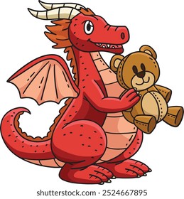 Dragon with a Bear Plushy Cartoon Colored Clipart 