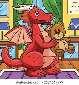 Dragon with a Bear Plushy Colored Cartoon 