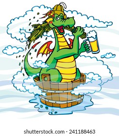 Dragon with a beer in the sauna