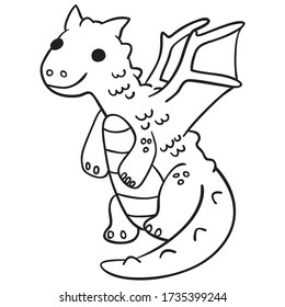 Dragon black outline freehand drawing, fantasy animal sketch, cute creature illustration, coloring page image