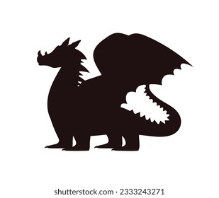 Dragon black silhouette, flat vector illustration isolated on white background. Magical legendary creature of folklore and fairytales. Mythology concept.