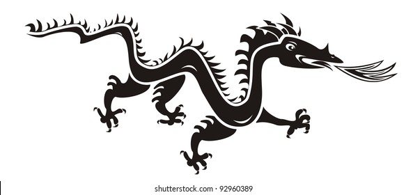 dragon, black silhouette, vector icon