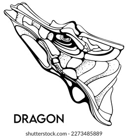 Extracción del vector del trazo negro del dragón aislado sobre fondo blanco.