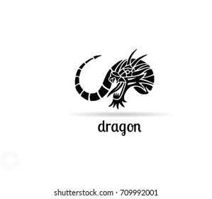 Dragon. black dragon tattoo design on white background, vector illustration.