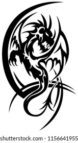 Dragon black tribal tattoo on white background