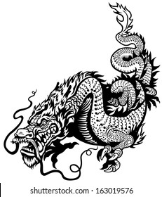 dragon black and white illustration 