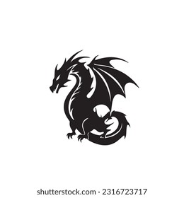 Dragon black and white silhouette illustration