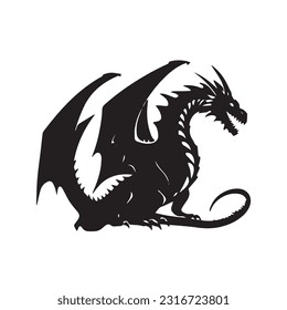 Dragon black and white silhouette illustration