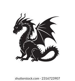 Dragon black and white silhouette illustration