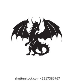 Dragon black and white silhouette illustration
