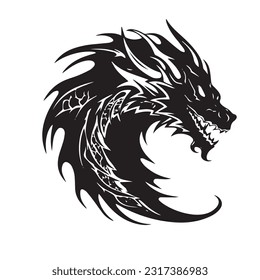 Dragon black and white silhouette illustration