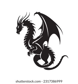 Dragon black and white silhouette illustration