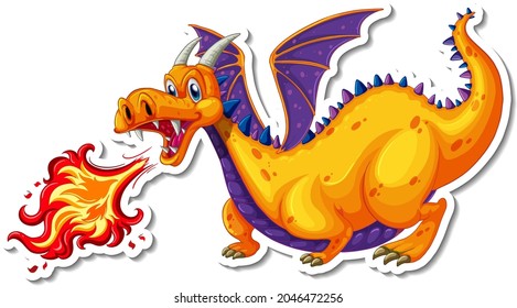 Dragon blowing fire cartoon character sticker illustration