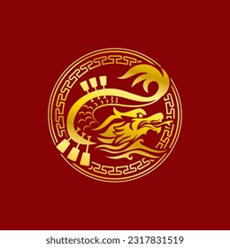 Dragon boat asian chinese festival golden logo editable vector design