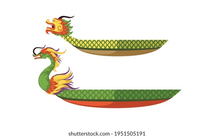 Dragon Boat as Chinese Wooden Watercraft Vector Set