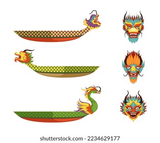 Dragon Boat as Chinese Wooden Watercraft Vector Set