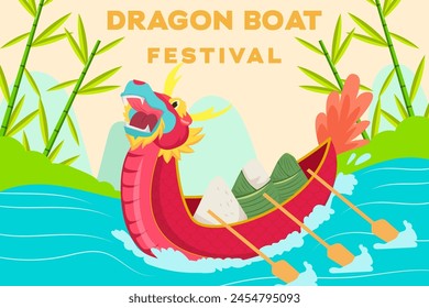 dragon boat festival background illustration in flat style