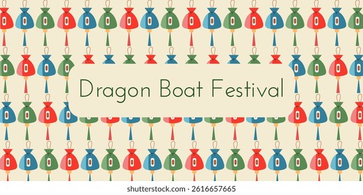 Dragon Boat Festival background with sachets red, blue and green colors. Vector illustration for Duanwu Festival