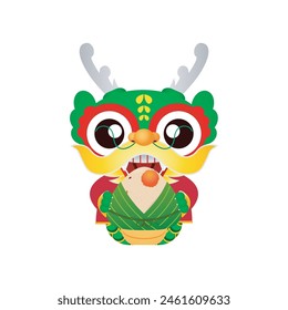 Dragon boat festival cute cartoon character on white background vector illustration