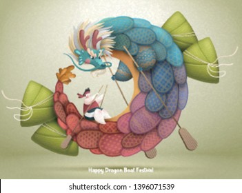 Dragon boat festival design with rice dumplings and lovely dragon Dragon boat festival design with rice dumplings and lovely dragon
