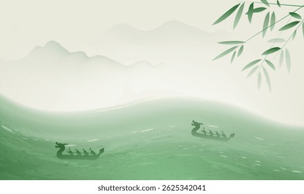 Dragon Boat Festival horizontal illustration Chinese style dragon boat racing