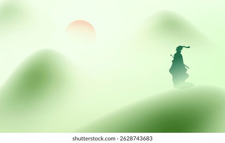 Dragon Boat Festival horizontal illustration of Zongzi Mountain and Qu Yuan