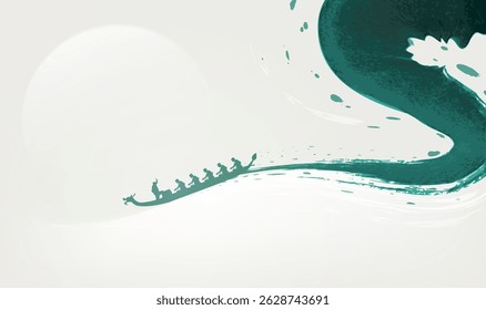 Dragon Boat Festival horizontal illustration ink brush dragon boat