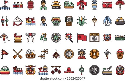 Dragon boat festival icons High-Quality Vector Icons Collection with Editable Stroke. Ideal for Professional and Creative Projects.