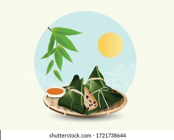 Dragon Boat Festival illustration. Chinese text means let's celebrate the dragon boat festival