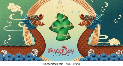 Dragon Boat Festival illustration. Concept of celebrating the holiday and enjoying zongzi.